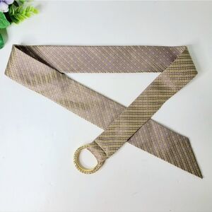 Another Line Silk Tan Paisley Vintage Rhinestone Crystal O-Ring Belt